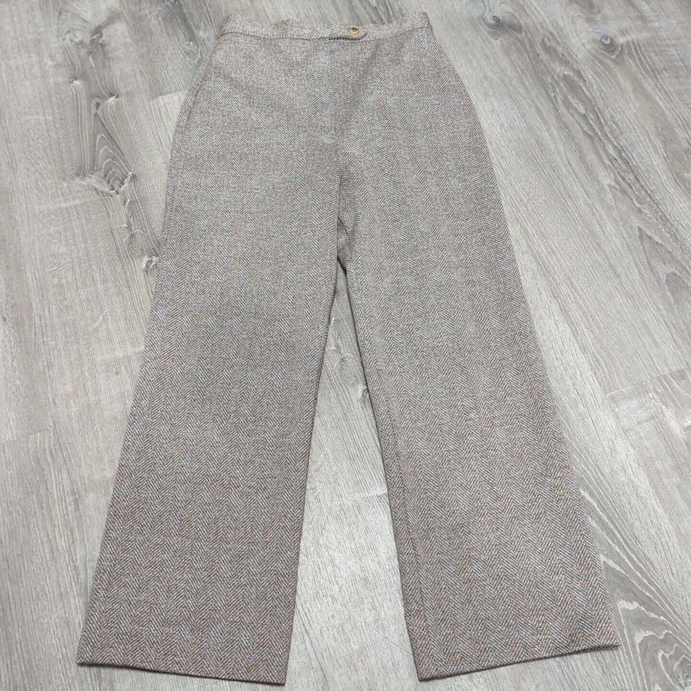 Vtg Mr Beau by RL Davis Herringbone Sz 28 Wide Leg High Rise Trousers Brown‎ 487